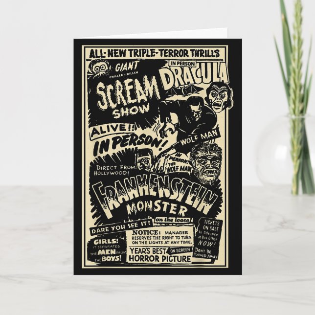 Cartão Horror Movie Monster Mummy Dracula Werewolf Franke (Frente)