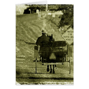 Cartão Horse and Buggy Sepia Grunge