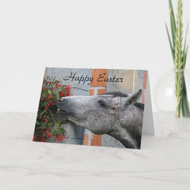 Cartão Horse and Flowers Happy Easter (Frente)