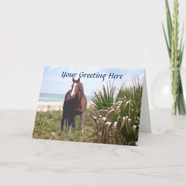 Cartão Horse Beach Grass and Ocean Greeting Card (Frente)