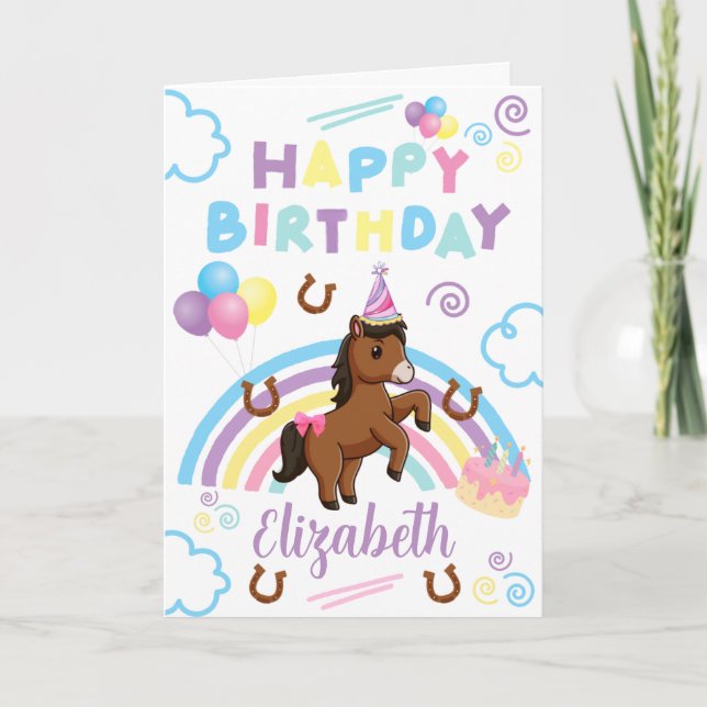 Cartão Horse Birthday Card in White (Frente)