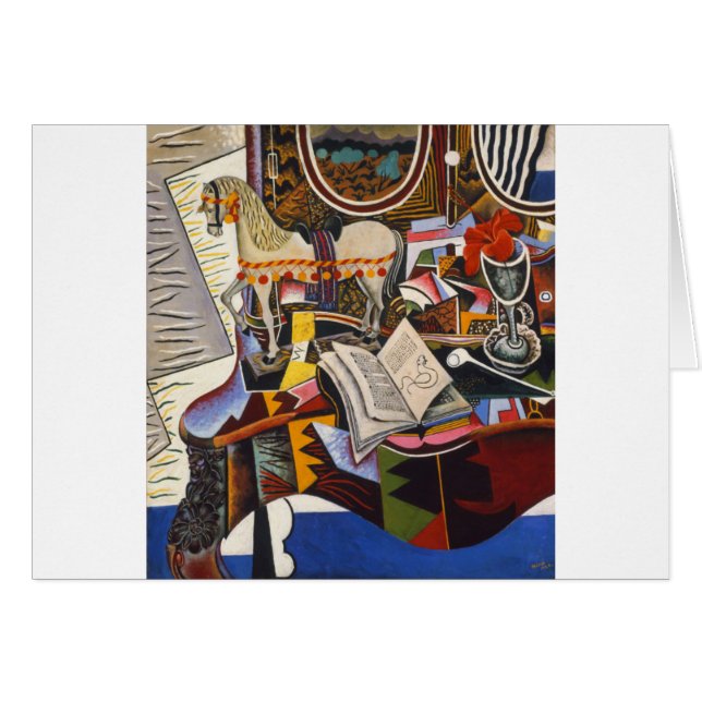 Cartão Horse Pipe Red Flower por Joan Miro (Frente Horizontal)