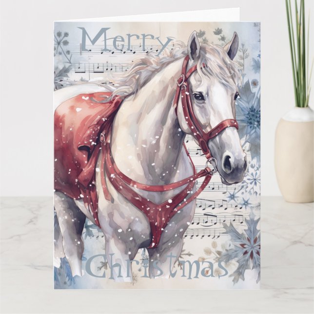 Cartão Horse Winter Christmas Watercolor (Frente)