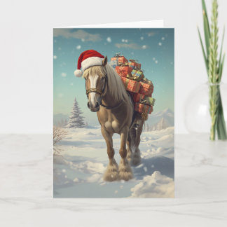 Cartão Horse with Christmas presents in the snow