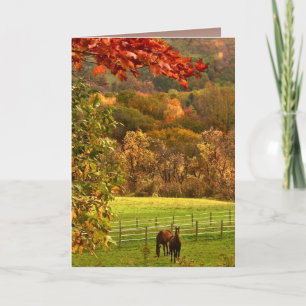 Cartão Horses in Autumn Birthday