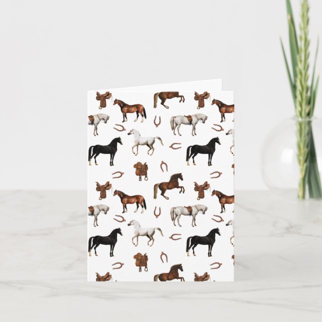 Cartão Horses Watercolor Horseshoe Horse Saddles (Frente)