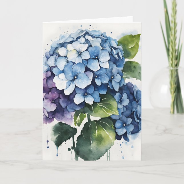 Cartão Hortênsia - Flores de aquarela (Frente)