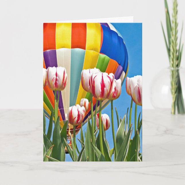 Cartão Hot air balloon and tulips for thinking of you (Frente)
