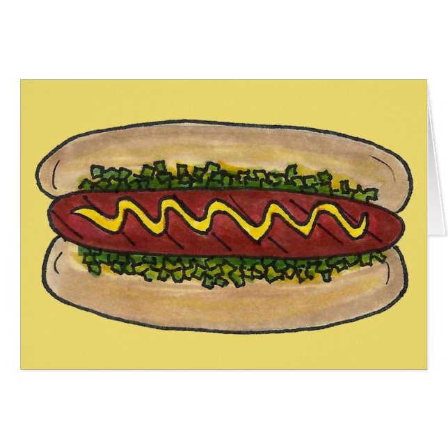 Cartão Hot Dog Hotdog Mostard Relish Bun Picnic Cookout (Frente Horizontal)