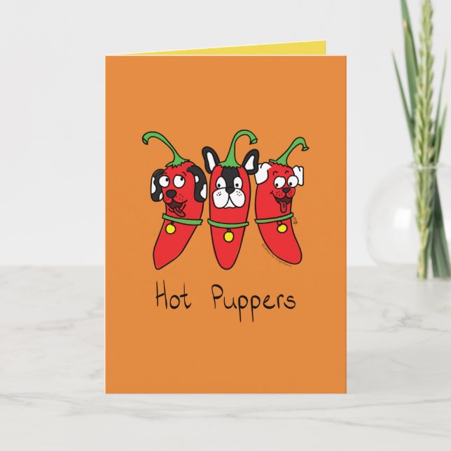 Cartão Hot Puppers Puppy Dog Peppers Greeting Card (Frente)