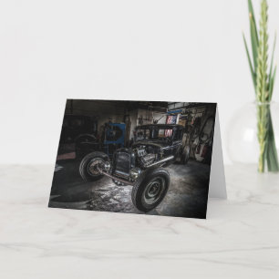Cartão Hotrod in a Garage Greeting Card