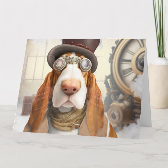 Cartão Hound Basset Steampunk (Frente)