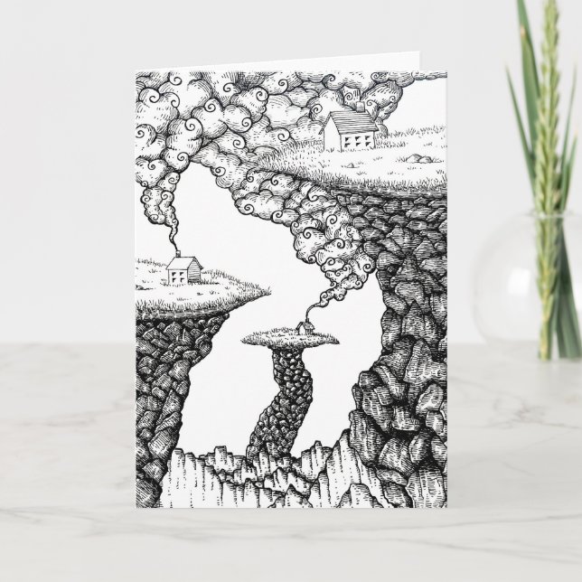 Cartão Houses and Cliffs Pen and Ink Art Greeting Card (Frente)