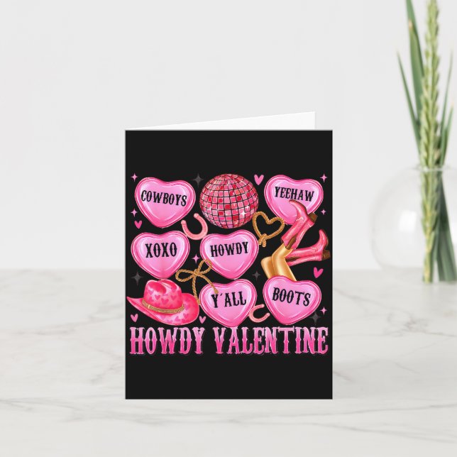 Cartão Howdy Valentine Western Cowgirl Hearts Candy Women (Frente)