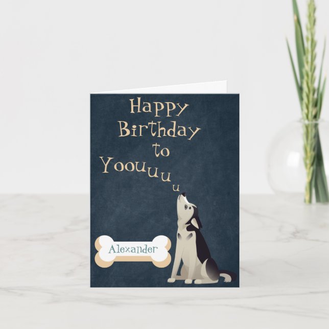 Cartão Howling Husky Puppy Birthday Card Editable (Frente)