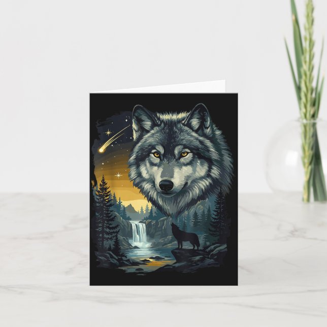 Cartão Howling Wolf Waterfall Scene For Nature Lovers And (Frente)