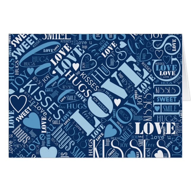 Cartão Hugs e Kisses Word Cloud Blue ID286 (Frente Horizontal)