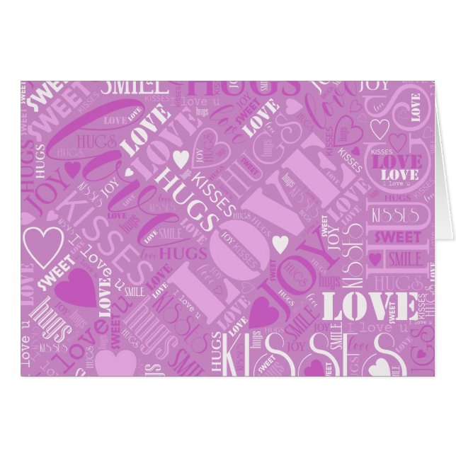 Cartão Hugs e Kisses Word Cloud Orchid ID286 (Frente Horizontal)