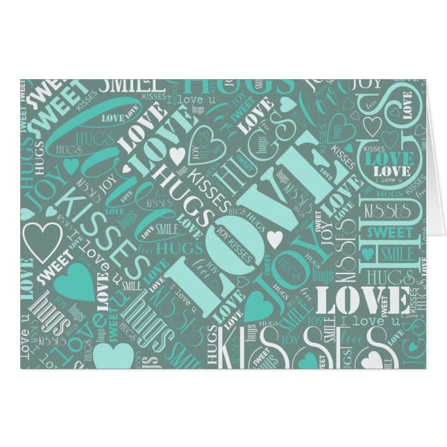 Cartão Hugs e Kisses Word Cloud Teal ID286 (Frente Horizontal)