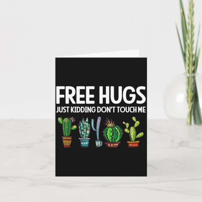 Cartão Hugs Just Kidding Don't Touch Me Funny Cactus Joke (Frente)
