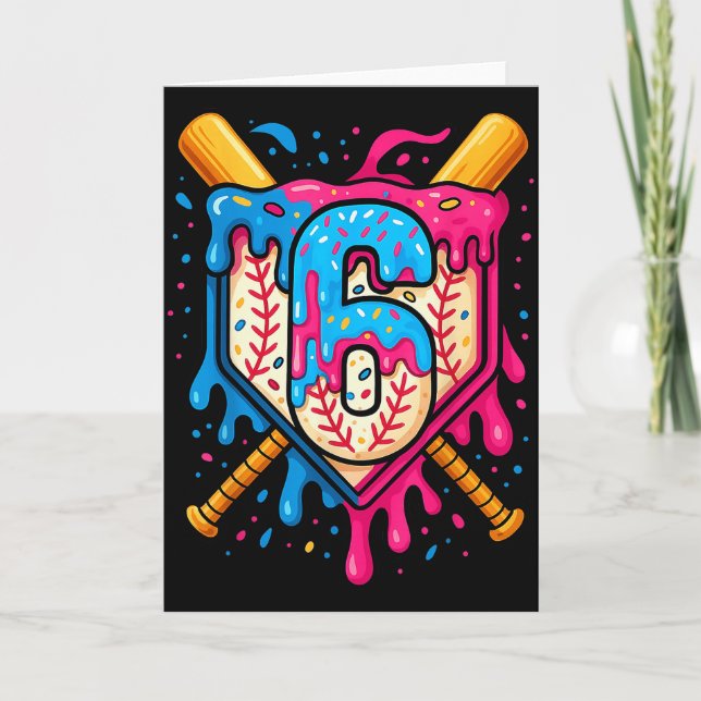 Cartão Hugvyn 6th Birthday Baseball Ice Cream Drip Number (Frente)