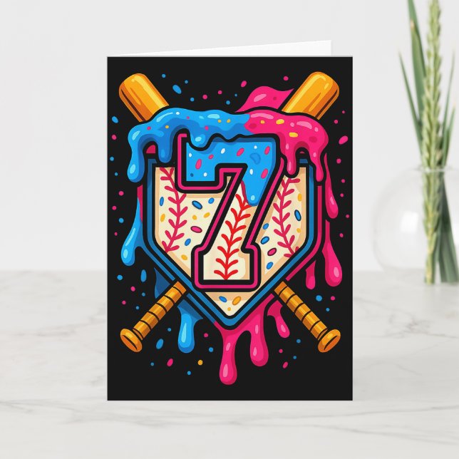 Cartão Hugvyn 7th Birthday Baseball Ice Cream Drip Number (Frente)