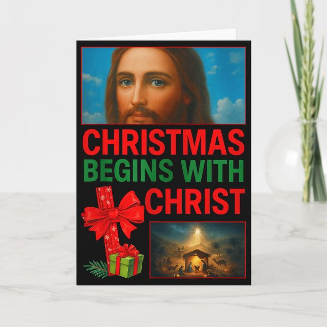 Cartão Hugvyn Christmas Begins With Christ Jesus Cross Ch (Frente)