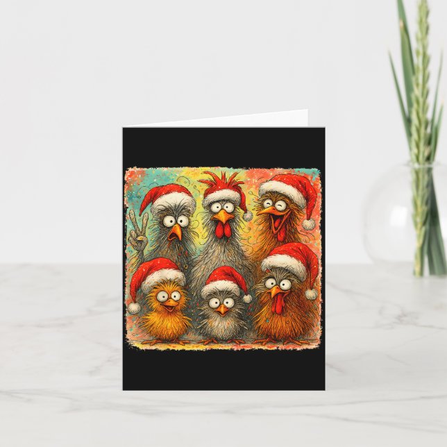 Cartão Hugvyn Christmas Santa Chicken Crazy Eagerlys Roos (Frente)