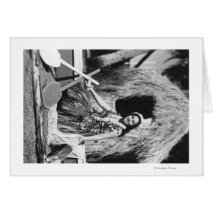Cartão Hula Girl com fotografia de Canoe Hawaii Outrigger