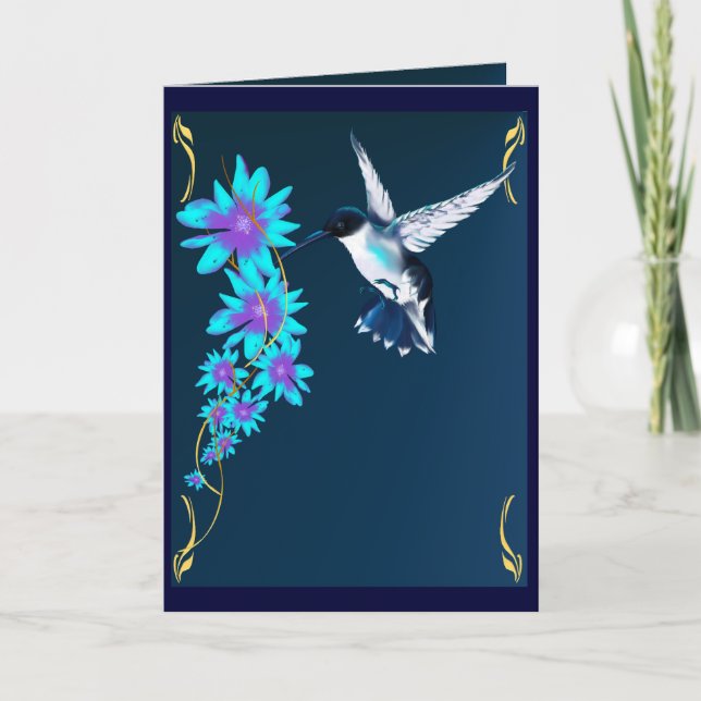 Cartão Humming Bird In Blue Card (Frente)