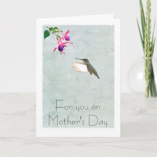 Cartão Hummingbird and Fuchsia Mother's Day Card (Frente)
