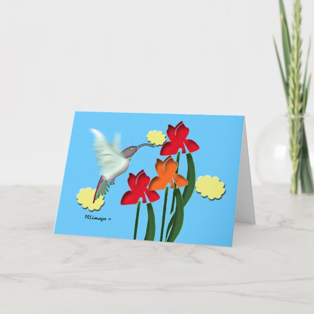 Cartão Hummingbird and Irises Greeting Card (Frente)