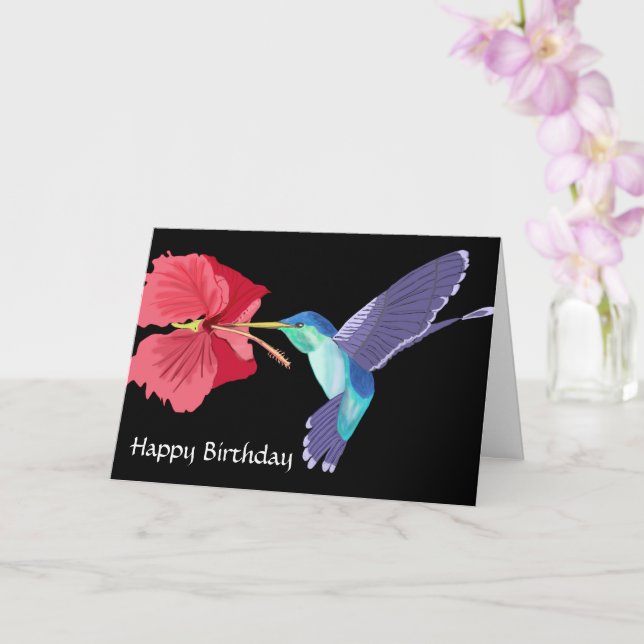 Cartão Hummingbird and Red Hibiscus Happy Birthday (Orquídea)