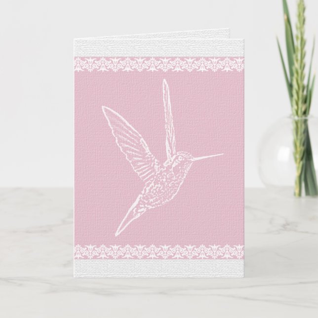 Cartão Hummingbird branco e rosa (Frente)
