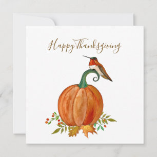 Cartão Hummingbird e Pumpkin em Ação de Graças Personaliz