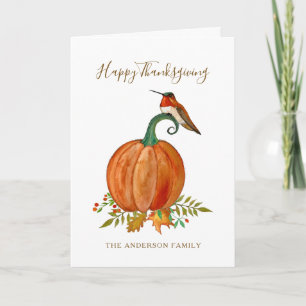 Cartão Hummingbird e Pumpkin em Ação de Graças Personaliz