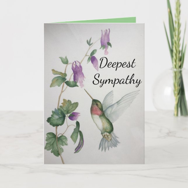 Cartão Hummingbird Garden Deepest Sympathy Watercolor (Frente)