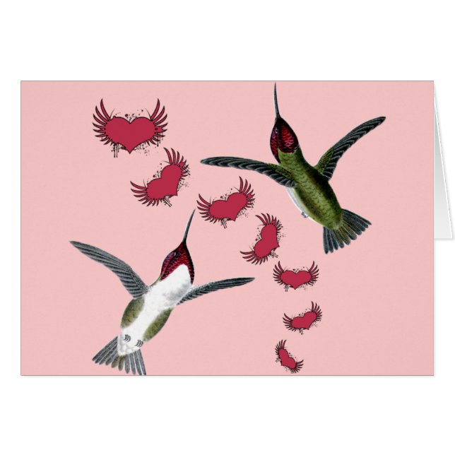 Cartão Hummingbird Grunge Hearts com Asas (Frente horizontal)