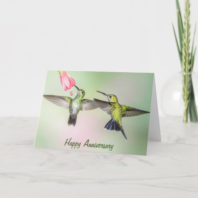 Cartão Hummingbird Romantic Couple Happy Anniversary (Frente)
