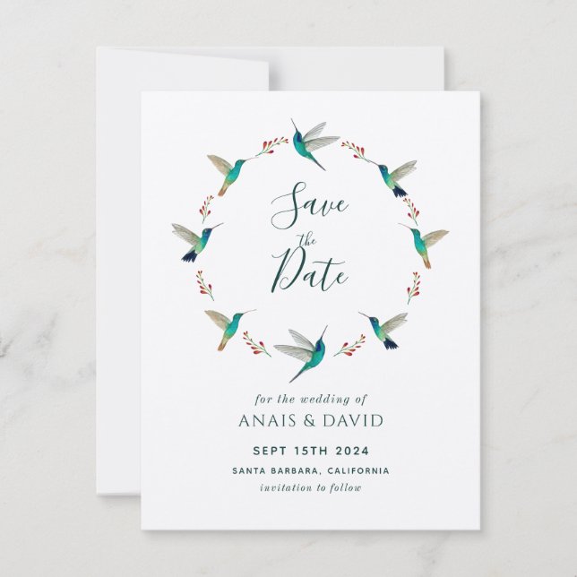 Cartão Hummingbird Save the Date Card (Frente)