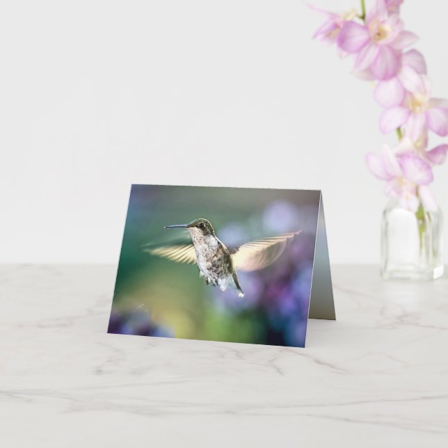 Cartão Hummingbird Voando (Orquídea)