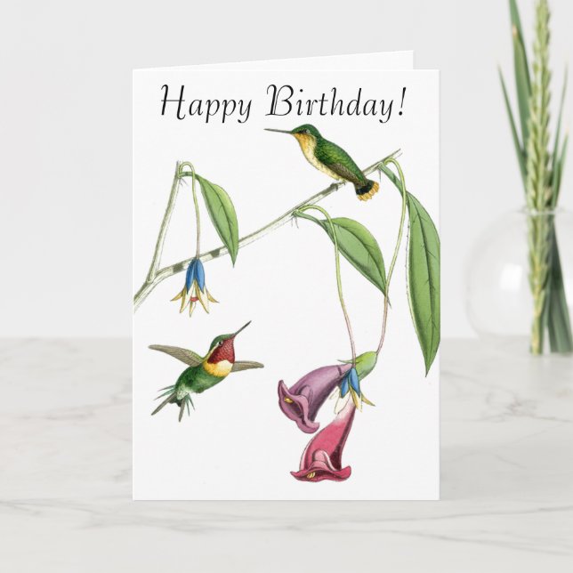 Cartão Hummingbirds & Flowers Birthday Card (Frente)