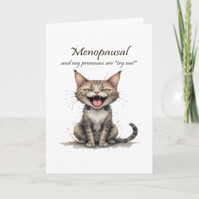 Cartão Humor da Menopausa Gato Estressado Irritado (Frente)