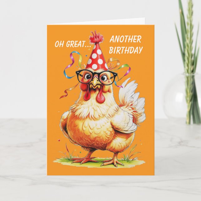 Cartão Humor de aniversário arcaico com frango (Frente)