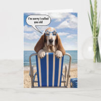 Humor de Aniversário Basset Hound na Cadeira de Pr