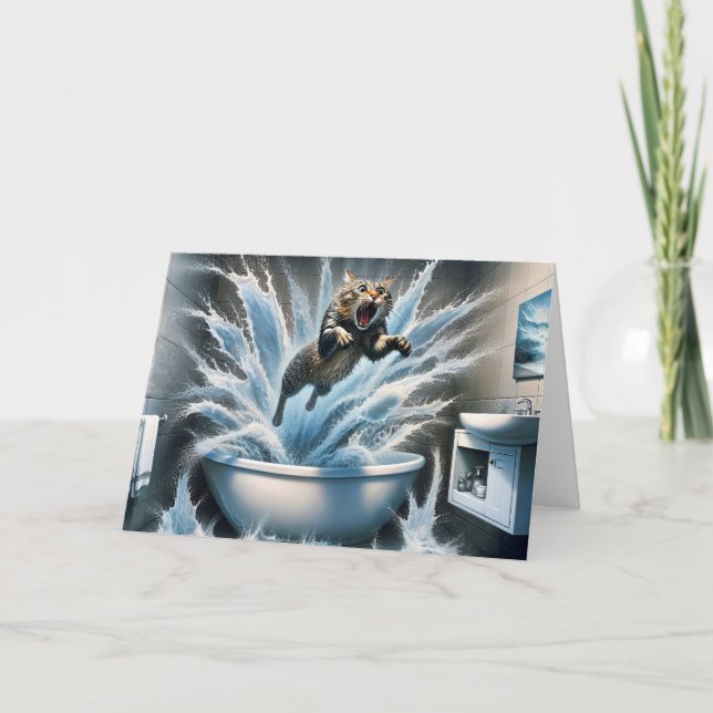 Cartão Humor de Aniversário de Gato Molhado (Frente)