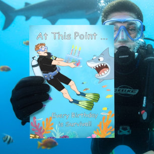 Cartão Humor de Aniversário de Tubarão Subaquático Mergul