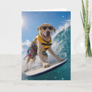 Cartão Humor de Aniversário Labrador Retriever Surfando