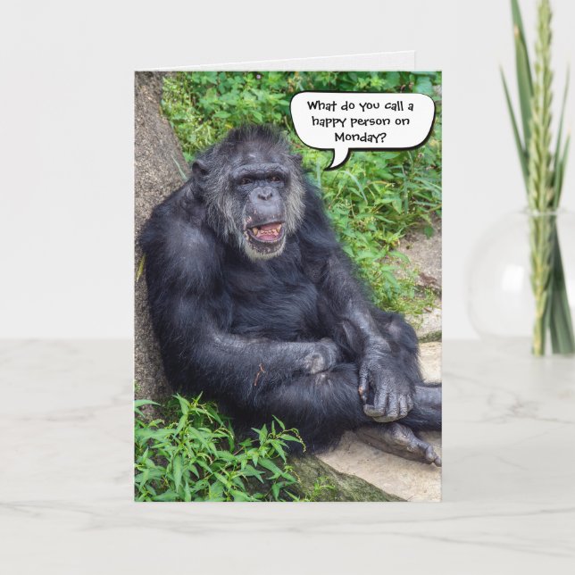 Cartão Humor de aposentadoria de chimpanzé feliz (Frente)