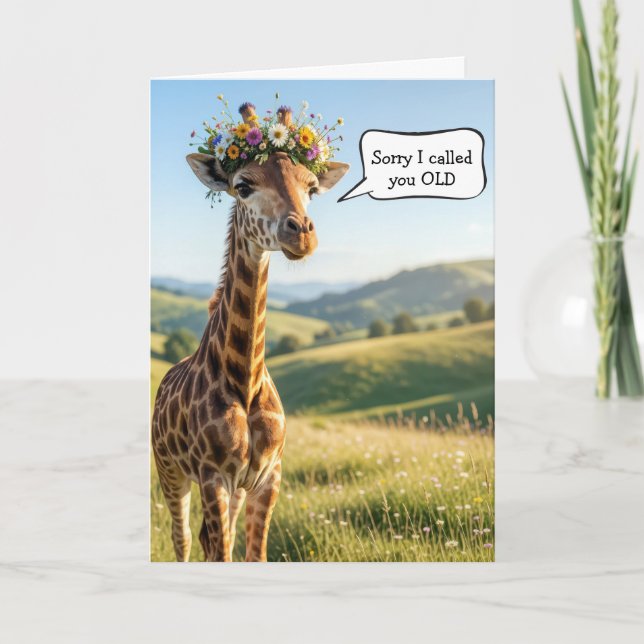 Cartão Humor de Girafa de Aniversário Envelhecendo (Frente)